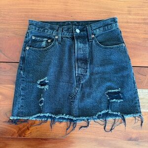 Levi's Black Distressed Denim Mini Skirt